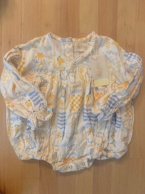 Noni Baby Girls' Yellow & Blue Printed Cotton One-Piece Bodysuit